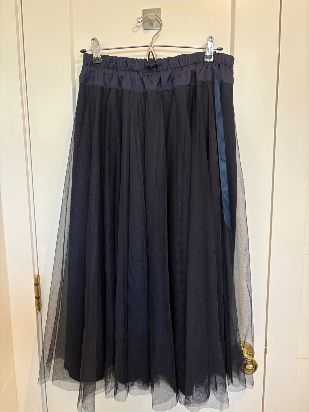 Navy Layered Maxi Tulle Skirt with Ribbon Waist